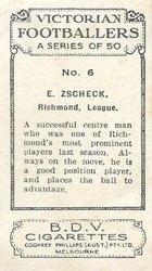 1933 Godfrey Phillips B.D.V. Victorian Footballers (A Series of 50) #6 Eric Zschech Back